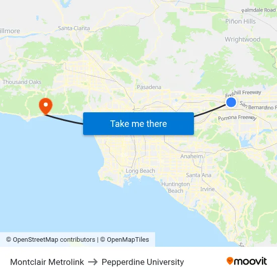 Montclair Metrolink to Pepperdine University map