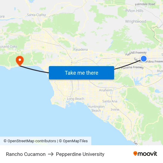 Rancho Cucamon to Pepperdine University map