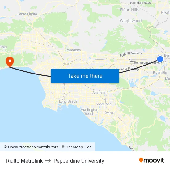 Rialto Metrolink to Pepperdine University map