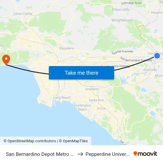 San Bernardino Depot Metro Link to Pepperdine University map