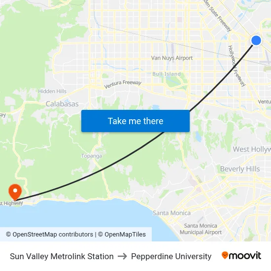 Sun Valley Metrolink Station to Pepperdine University map