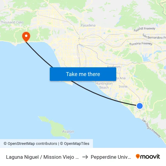 Laguna Niguel / Mission Viejo Station to Pepperdine University map