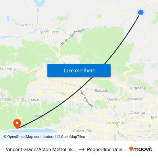 Vincent Grade/Acton Metrolink Station to Pepperdine University map