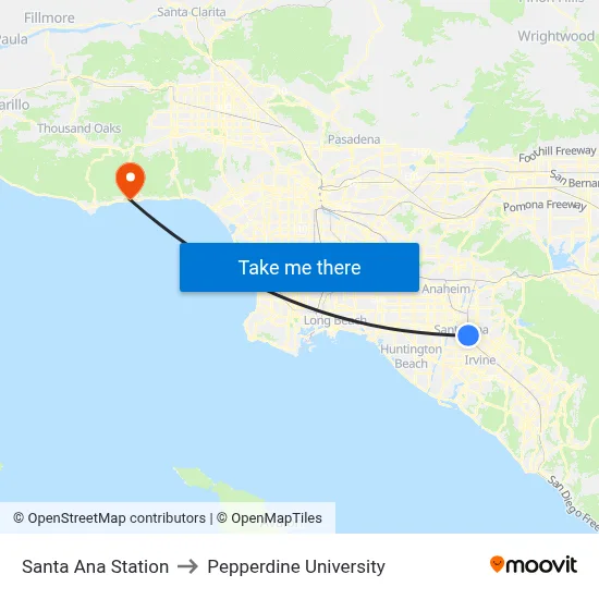 Santa Ana Station to Pepperdine University map