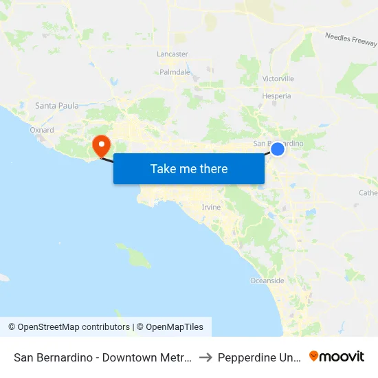San Bernardino - Downtown Metrolink Station to Pepperdine University map