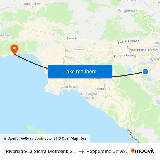 Riverside-La Sierra Metrolink Station to Pepperdine University map