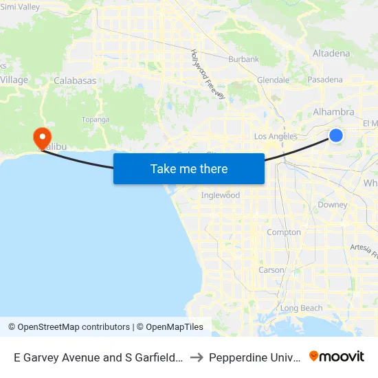 E Garvey Avenue and S Garfield Avenue to Pepperdine University map