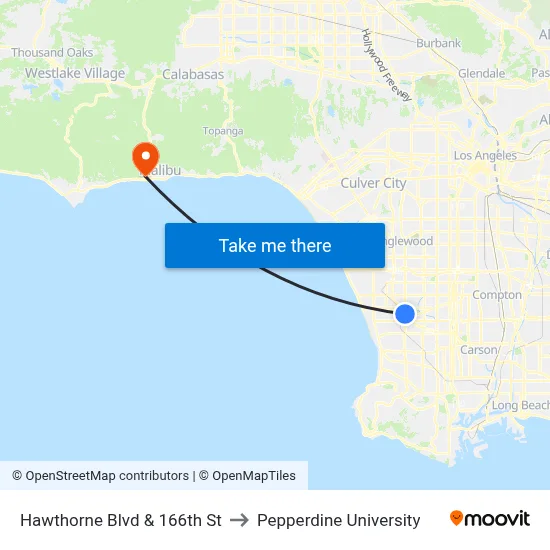 Hawthorne Blvd & 166th St to Pepperdine University map