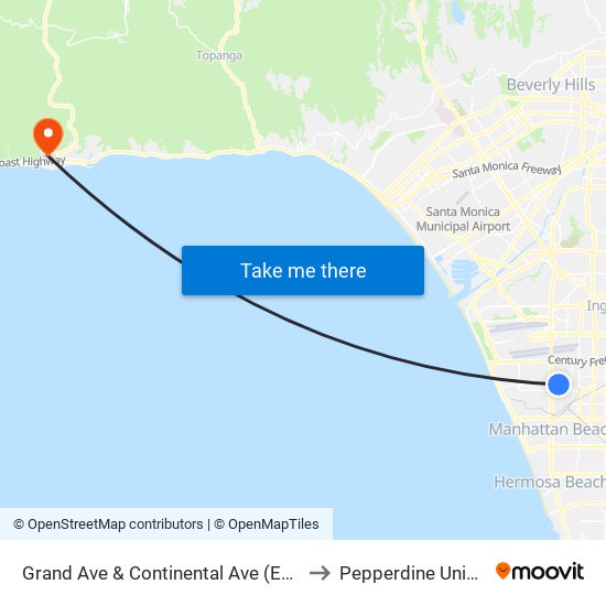 Grand Ave & Continental Ave (Eastbound) to Pepperdine University map