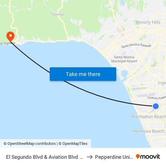 El Segundo Blvd & Aviation Blvd (Eastbound) to Pepperdine University map