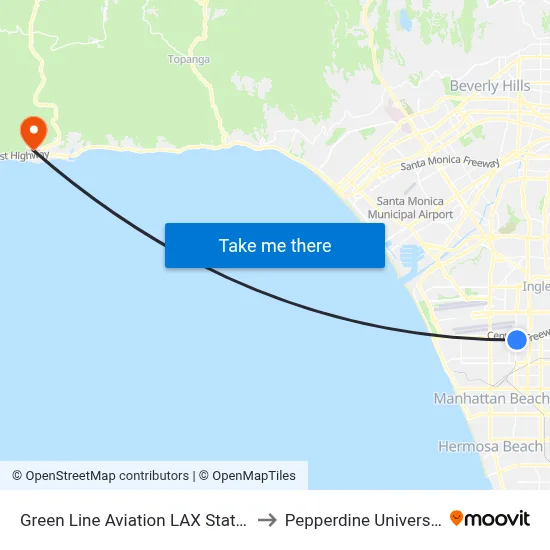 Green Line Aviation LAX Station to Pepperdine University map