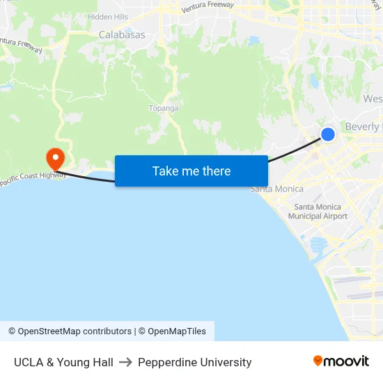 UCLA & Young Hall to Pepperdine University map