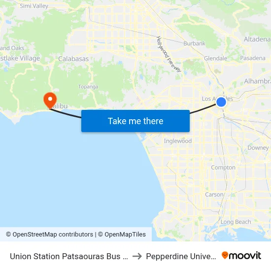 Union Station Patsaouras Bus Plaza to Pepperdine University map