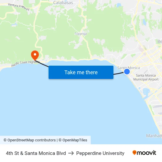 4th St & Santa Monica Blvd to Pepperdine University map