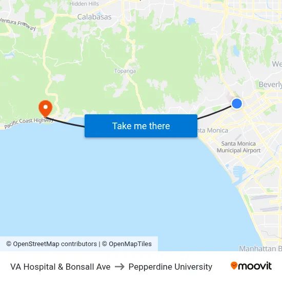 VA Hospital  & Bonsall Ave to Pepperdine University map