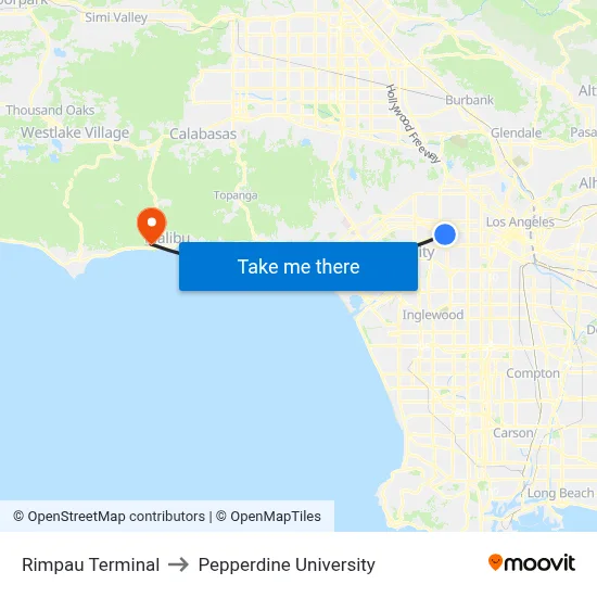 Rimpau Terminal to Pepperdine University map