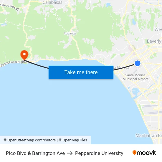 Pico Blvd & Barrington Ave to Pepperdine University map