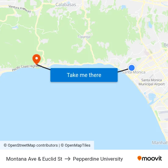 Montana Ave & Euclid St to Pepperdine University map