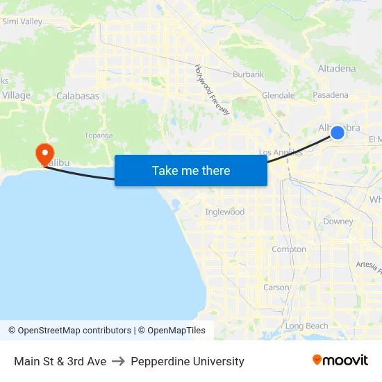 Main St & 3rd Ave to Pepperdine University map