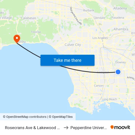Rosecrans Ave & Lakewood Blvd to Pepperdine University map