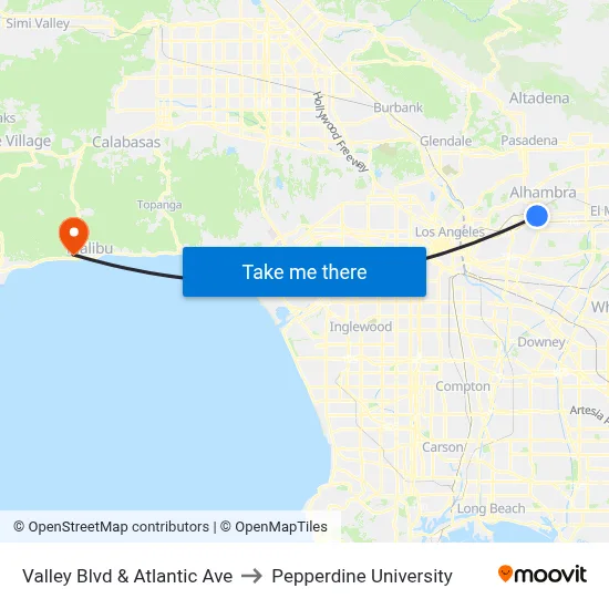 Valley Blvd & Atlantic Ave to Pepperdine University map