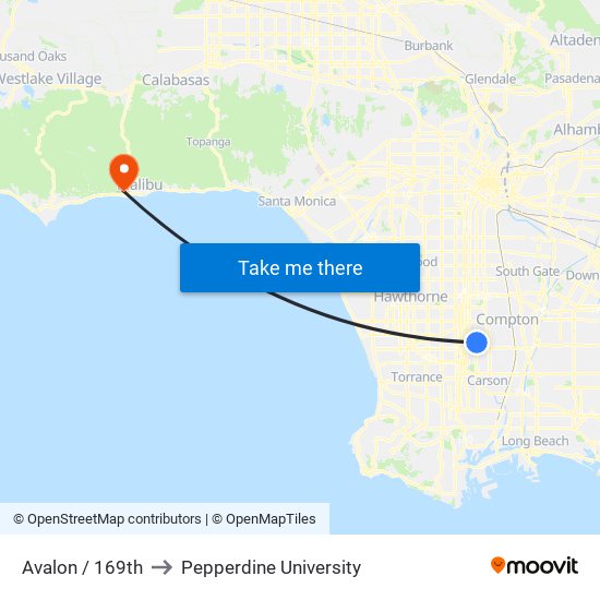 Avalon / 169th to Pepperdine University map