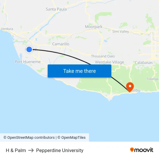 H & Palm to Pepperdine University map