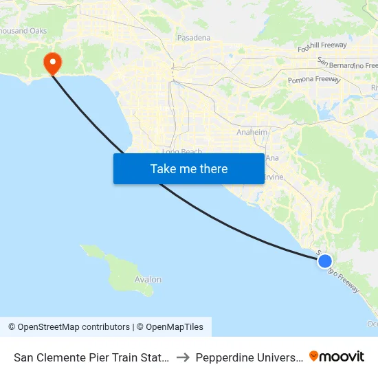 San Clemente Pier Train Station to Pepperdine University map