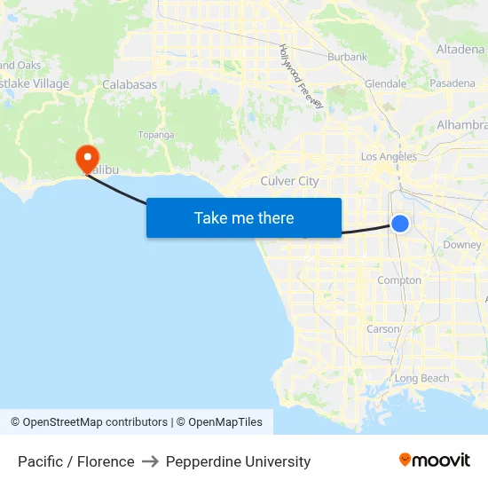 Pacific / Florence to Pepperdine University map