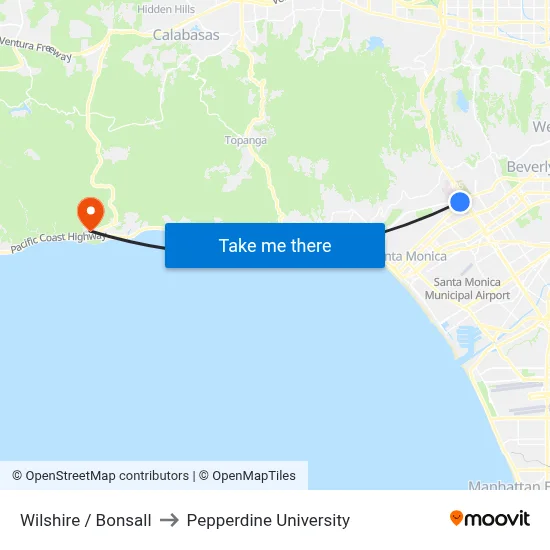 Wilshire / Bonsall to Pepperdine University map