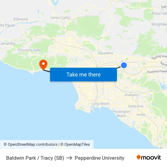 Baldwin Park / Tracy (SB) to Pepperdine University map
