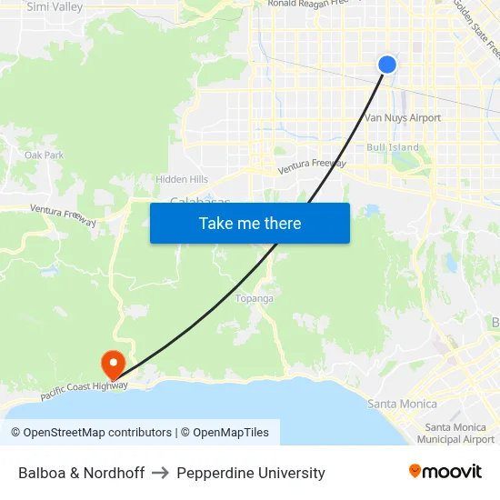 Balboa & Nordhoff to Pepperdine University map