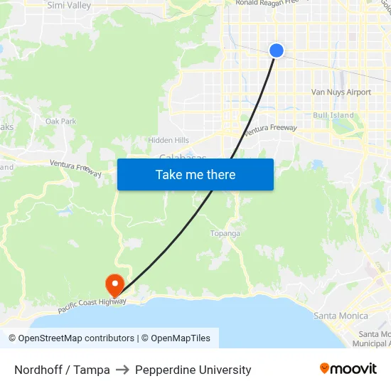 Nordhoff / Tampa to Pepperdine University map