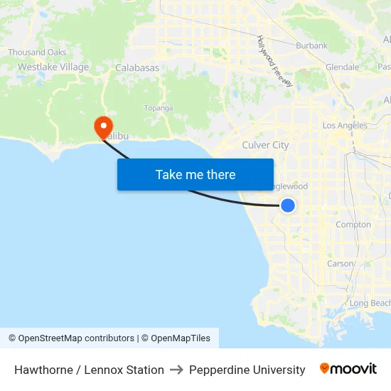 Hawthorne / Lennox Station to Pepperdine University map