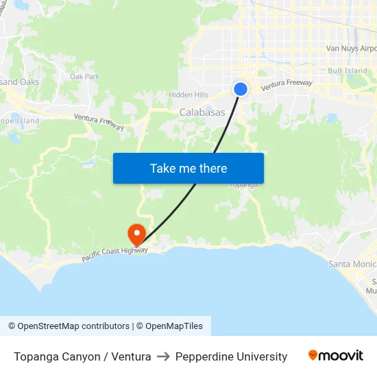 Topanga Canyon / Ventura to Pepperdine University map