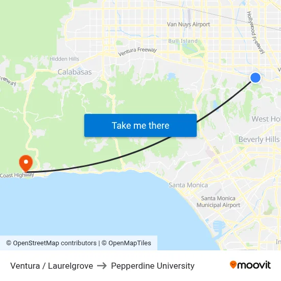 Ventura / Laurelgrove to Pepperdine University map