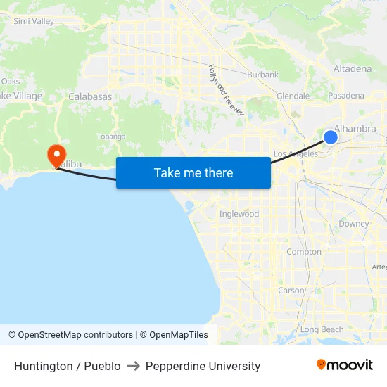 Huntington / Pueblo to Pepperdine University map