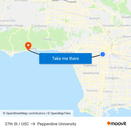 37th St / USC to Pepperdine University map