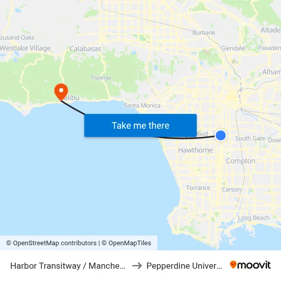 Harbor Transitway / Manchester to Pepperdine University map