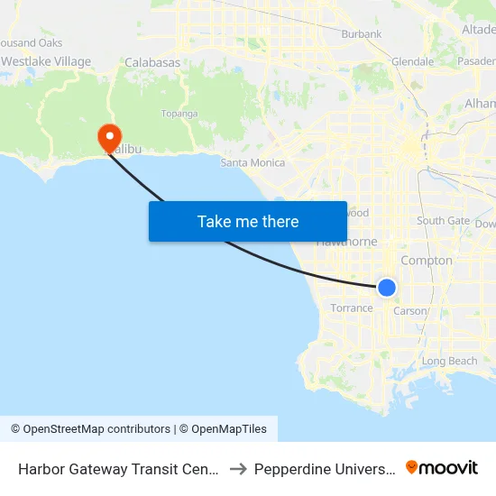 Harbor Gateway Transit Center to Pepperdine University map