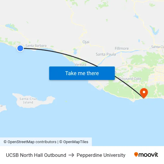 UCSB North Hall Outbound to Pepperdine University map