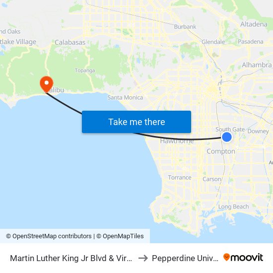 Martin Luther King Jr Blvd & Virginia Ave to Pepperdine University map