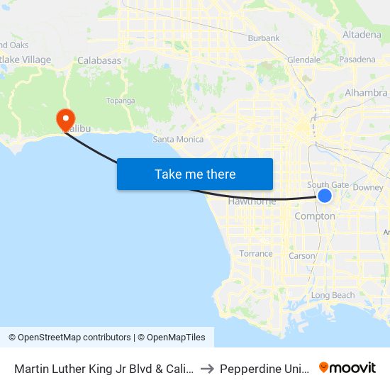 Martin Luther King Jr Blvd & California Ave to Pepperdine University map