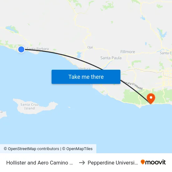 Hollister and Aero Camino WB to Pepperdine University map