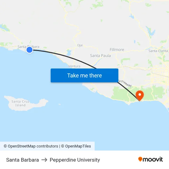 Santa Barbara to Pepperdine University map