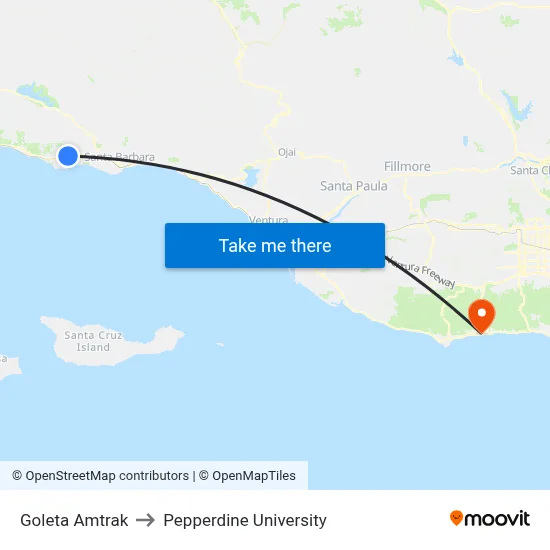 Goleta Amtrak to Pepperdine University map