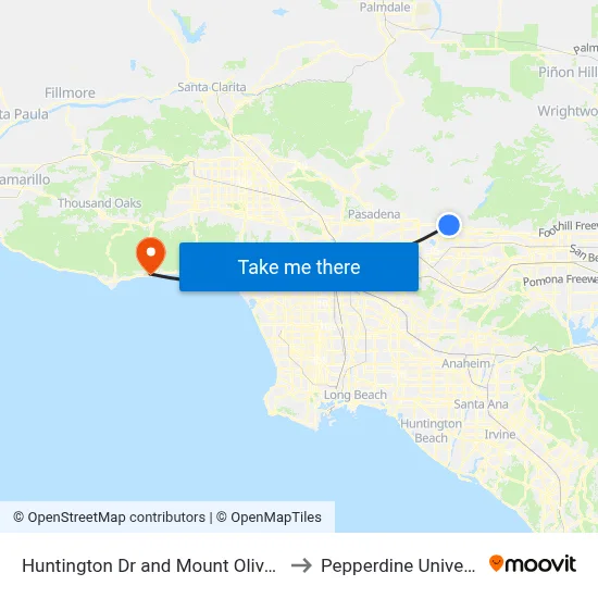 Huntington Dr and Mount Olive Dr E to Pepperdine University map