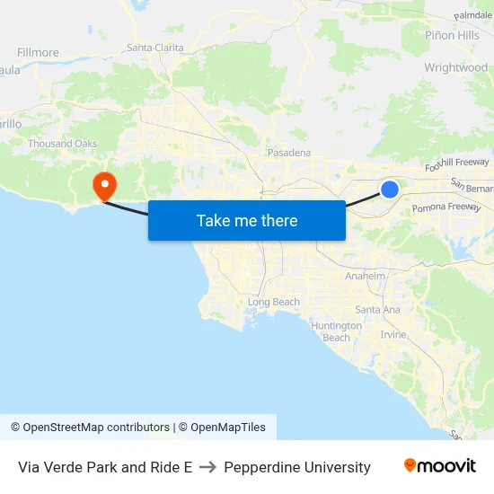 Via Verde Park and Ride   E to Pepperdine University map