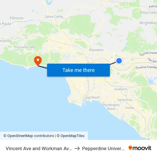 Vincent Ave and Workman Ave N to Pepperdine University map