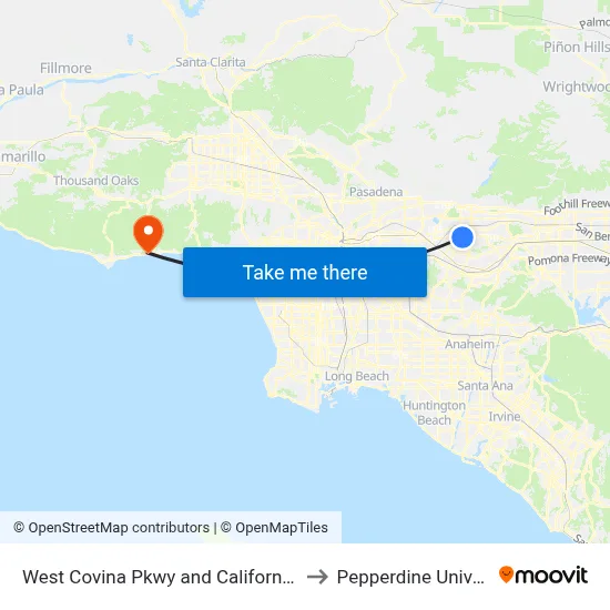 West Covina Pkwy and California Ave E to Pepperdine University map